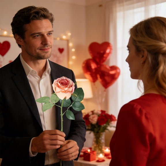 Artificial Rose 16 Inch Single Red Rose High Simulation Realistic Flower Wedding Anniversary Home Decor Romantic Gift for Valentine's Day, Mother's Day