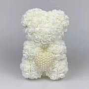 Artificial Rose Bear - Eternal Rose Bear with Pearl Heart - Perfect Gift for Christmas, Valentines Day, and Mothers Day