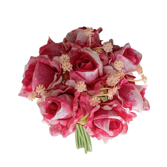 Meitianfacai Artificial Rose Bouquet for Wedding Decor - 10.2" Fake Flowers for Home, Office & Party Decoration (Vase Not Included)( Hot Pink )