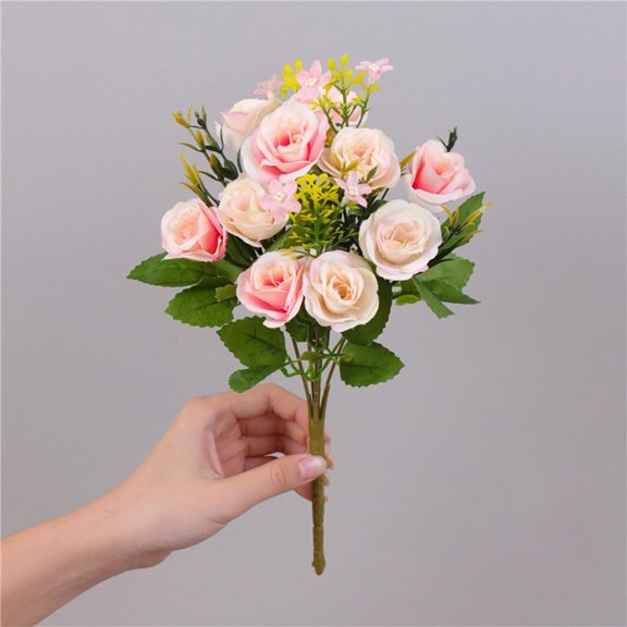 Artificial Rose Bouquet 14.1in Flower Arrangement Small Imitation Roses for Home Décor, Wedding Handheld Bouquet, Table Centerpiece & Wall Decor, 1pcs