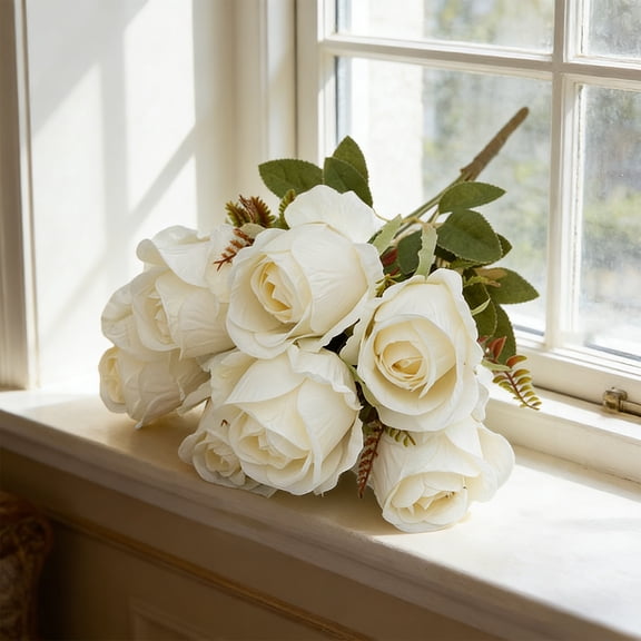 Artificial Rose Bouquet 17.13In High Simulation Petal Texture Bendable Stem Structure Non Deforming Profile Ornament for Window Sill Dining Table Foyer Wedding Bouquet Photography Commercial Decor