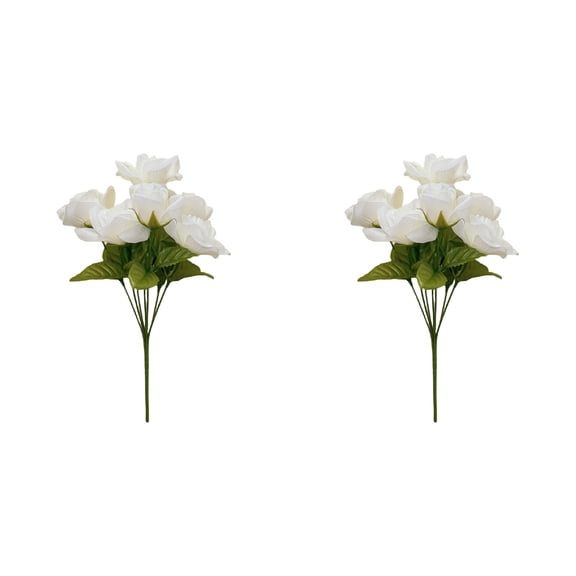 Artificial Rose Bouquet, 2 Pack Real Touch Fake Roses for Wedding, Cemetery, Home, and Farmhouse Decor, 13.7 Inch Realistic Silk Roses for Vase Fillers and Table Centerpiece Arrangements
