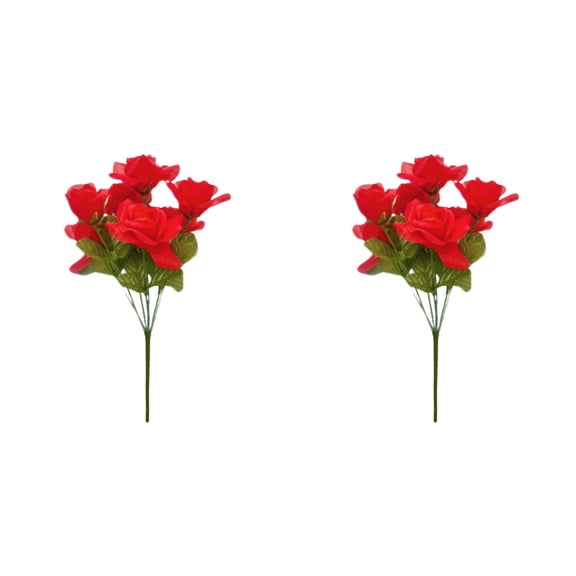 Artificial Rose Bouquet, 2 Pack Real Touch Fake Roses for Wedding, Cemetery, Home, and Farmhouse Decor, 13.7 Inch Realistic Silk Roses for Vase Fillers and Table Centerpiece Arrangements