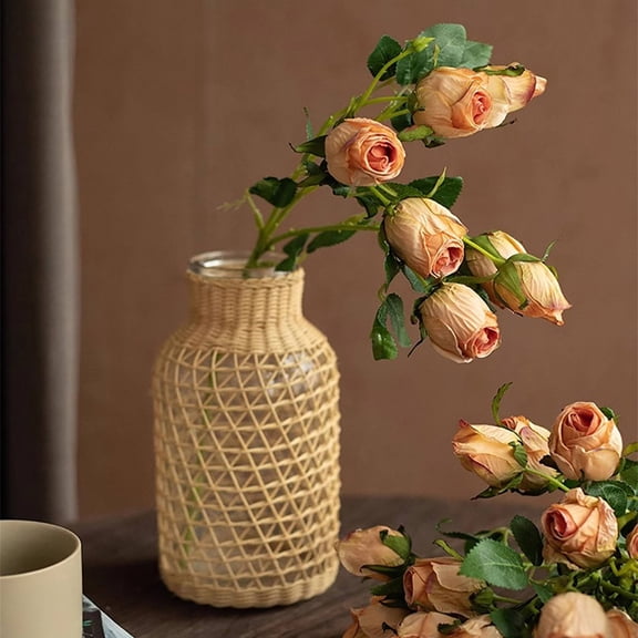 Artificial Rose Bouquet 7 Head Simulation Antique Burnt Edge Roses Table Centerpiece Living Room Wedding Decor Home Floral Arrangement Faux Silk Flower Rustic Vintage Style Decor