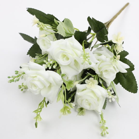 Artificial Rose Bouquet Realistic Silk Flowers with Greenery for Home Office Wedding Party Decoration Arrangements