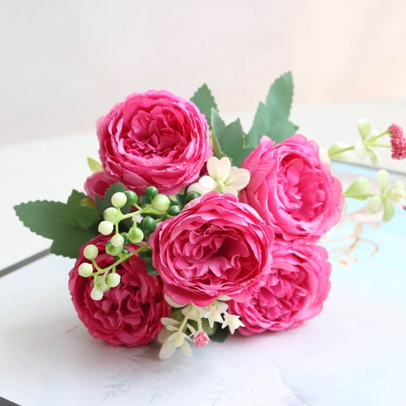 Artificial Rose Bouquet Silk Faux Flower Small Handheld Bundle Realistic Floral Arrangement for Wedding Bridal Home Table Decor