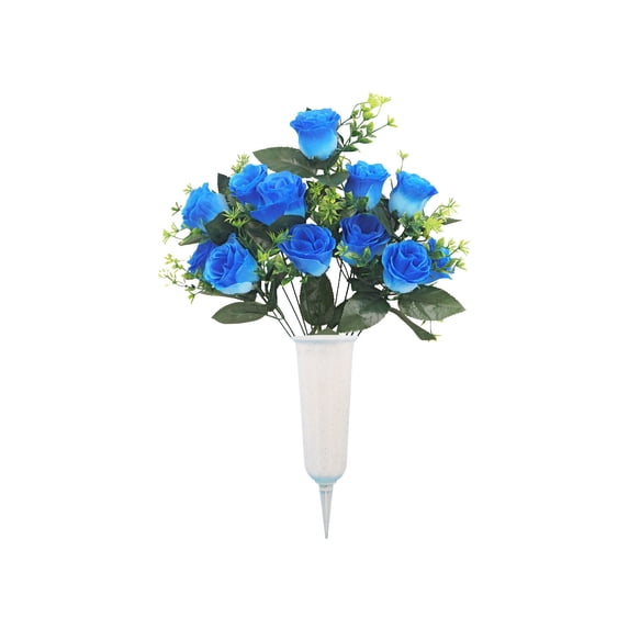 Artificial Rose Bouquet with Vase – Elegant Memorial Flowers for Cemetery & Grave Decoration, Holiday & Commemorative Displays, Long-Lasting & Maintenance-Free