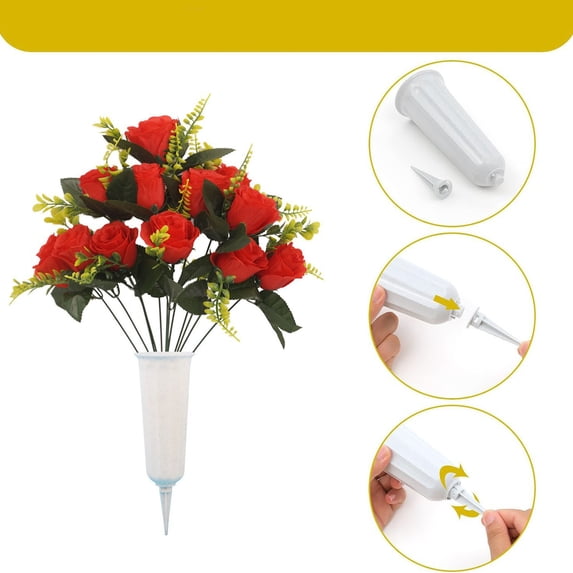 Artificial Rose Bouquet with Vase – Elegant Memorial Flowers for Cemetery & Grave Decoration, Holiday & Commemorative Displays, Long-Lasting & Maintenance-Free