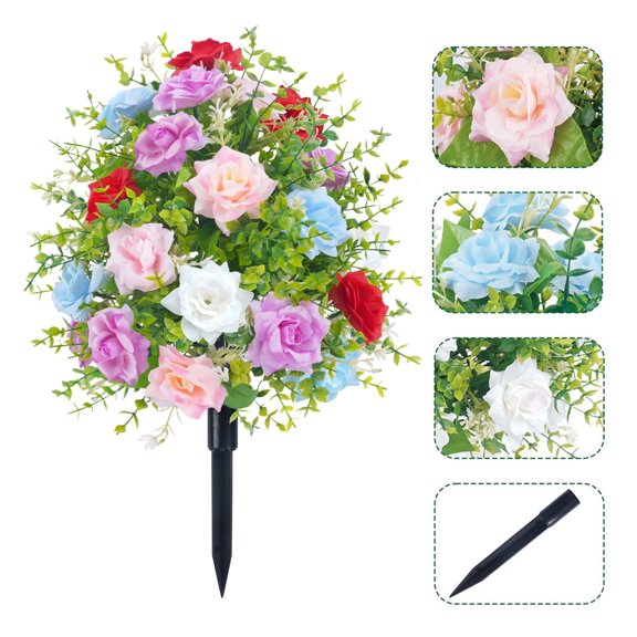 Artificial Rose Bouquet with Ground Stake, UV Resistant Faux Rose Flowers for Outdoor Wedding Garden Patio Yard Pathway Landscaping Decor