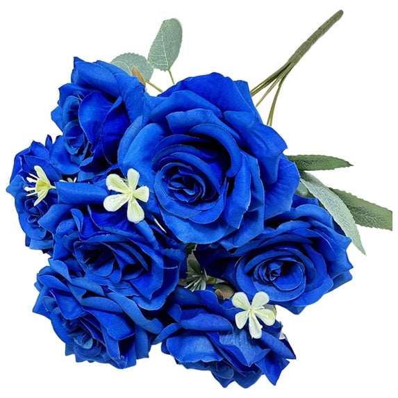 Artificial Rose Bouquets, Realistic Silk Roses with Leaves, Blue Fake Flower Bundles, Low Maintenance for Wedding, Home Decor, Floral Arrangements, Party Centerpieces, Indoor Use