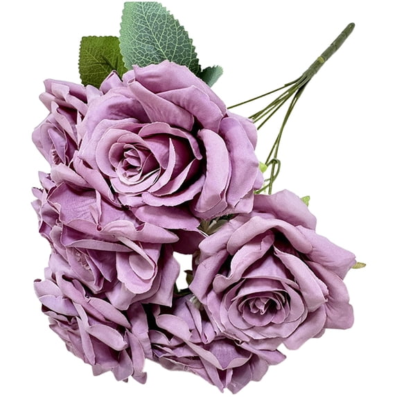 Artificial Rose Bouquets, Realistic Silk Roses with Leaves, Dark Purple Fake Flower Bundles, Low Maintenance for Wedding, Home Decor, Floral Arrangements, Party Centerpieces, Indoor Use