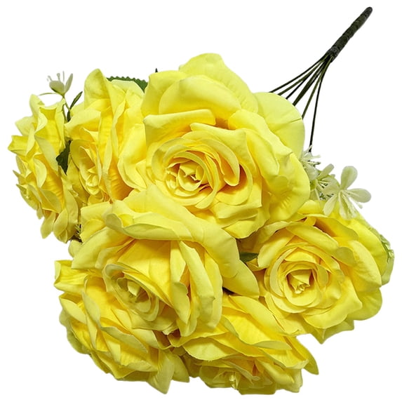 Artificial Rose Bouquets, Realistic Silk Roses with Leaves, Yellow Fake Flower Bundles, Low Maintenance for Wedding, Home Decor, Floral Arrangements, Party Centerpieces, Indoor Use
