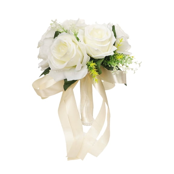 Artificial Rose Bridal Bouquet, Multi-Color Handheld Flower Bouquet with Satin Ribbon, No-Maintenance Floral Arrangement for Wedding Party & Photo Props, 7.877.879.45in