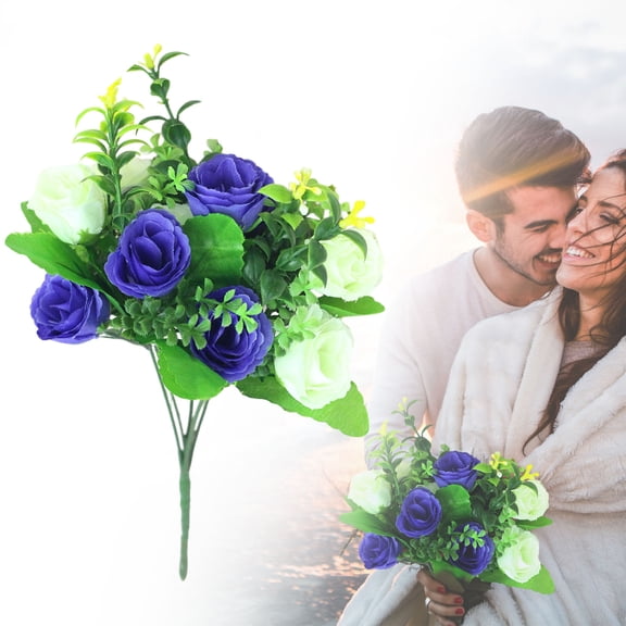 Artificial Rose Bud Bouquet 13 Inch Faux Floral Bundles for Home Wedding Restaurant Table Centerpieces Multiple Color Options,1 Bundle,Purple