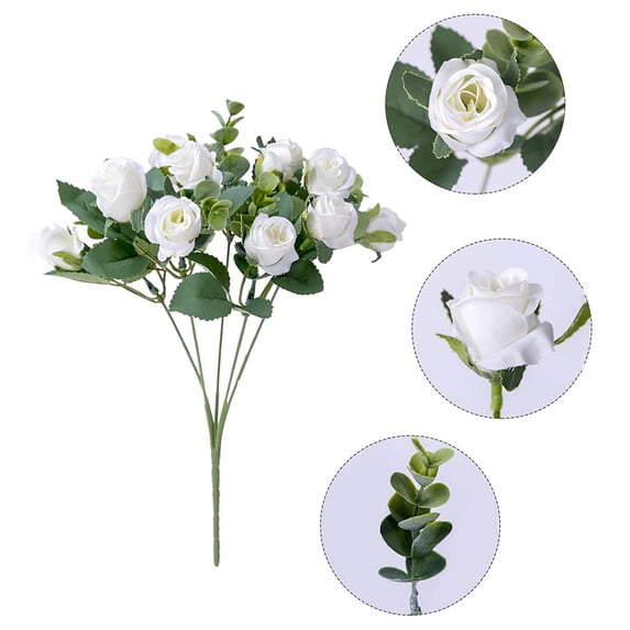 Artificial Rose Bud Silk Flowers Bush Long Artificial Flower Bush for Wedding Decor Home Decoration Faux Roses Decor- Fake Rose with Stem