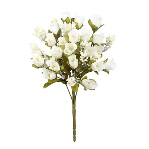 Artificial Rose Buds Bouquet, 5 Heads, White, Fake Flowers for Home Decor Wedding Arrangement