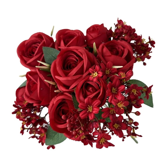 Artificial Rose Bush, Artificial Rose Flower Pick, Fake Roses Artificial Flowers with Long Stems Realistic Faux Silk Rose Bouquets for Wedding Floral Arrangements Party Valentines Day