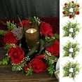 thumbnail image 1 of Artificial Rose Candle Ring Wreath Spring Wreaths For Front Door Fake Flower Candle Holder Wreath With Green Leaves Artificial Flowers Wedding Centerpieces Home Holiday Decor, 1 of 7