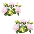 thumbnail image 1 of Artificial Rose Candle Ring Wreaths, Faux Floral Silk Flower 2 pcs Table Centerpiece Dining Room Wedding Ceremony Event Home Desktop Shelf Votive Holder Decoration Pink, 1 of 5