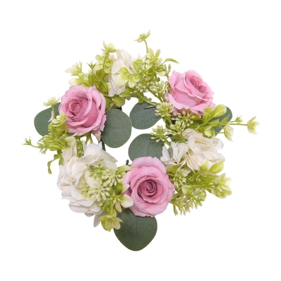 Artificial Rose Candle Rings, Floral Wreaths with Eucalyptus Leaves Greenery Garland for Pillar Candle Lantern Wedding Centerpiece Party Home Party Table Decor 8 Inch