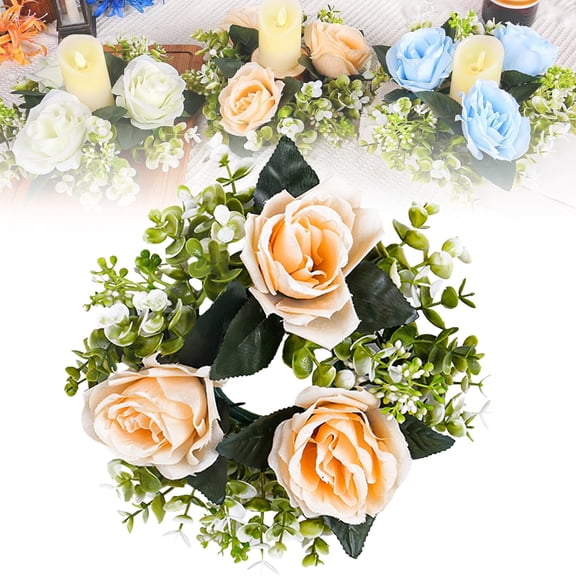 Artificial Rose Candle Rings Wreaths Summer Greenery Wreath For Candles Candleholders Decor For Home Festival Wedding Tabletop Centerpieces A