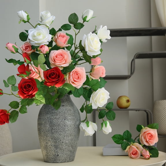 Artificial Rose Flower 21.65in Realistic Cloth Decor – White, Pink, Red | Lifelike Full Petals, Long Stem, Easy Maintenance | Home, Wedding, Holiday Gift Arrangement