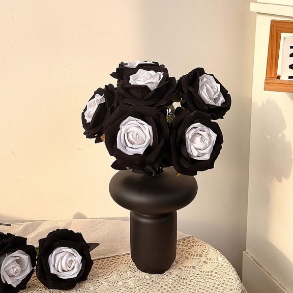 Artificial Rose Flower,6 Non Fading Single Stem False Silk Flower Roses, Realistic Blossom Flora for DIY Home Decoration Bridal Wedding Bouquet Halloween Decoration (White)