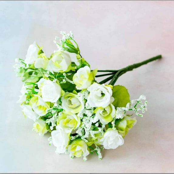 Artificial Rose Flower Arrangement with 7 Stems & 21 Blooms | White Purple Pink Yellow Colors | 8.86 Inch Plastic Home Decor | Fade Resistant