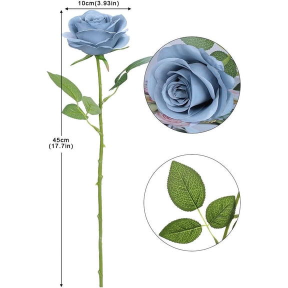 Artificial Rose Flower Artificial Flowers Flower with Long Stem Silk Roses Bouquet for Wedding Bridal Shower Party Home Decoration (Dusty Blue, 12 Pcs)