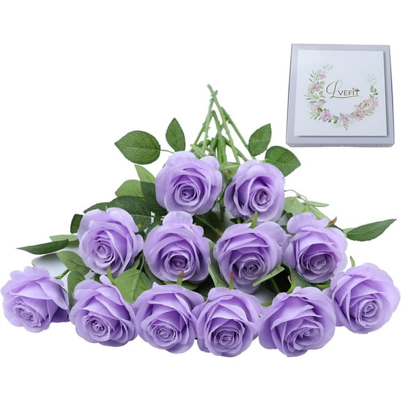 Artificial Rose Flower Artificial Flowers Flower with Long Stem Silk Roses Bouquet for Wedding Bridal Shower Party Home Decoration (Lavender, 12 Pcs)