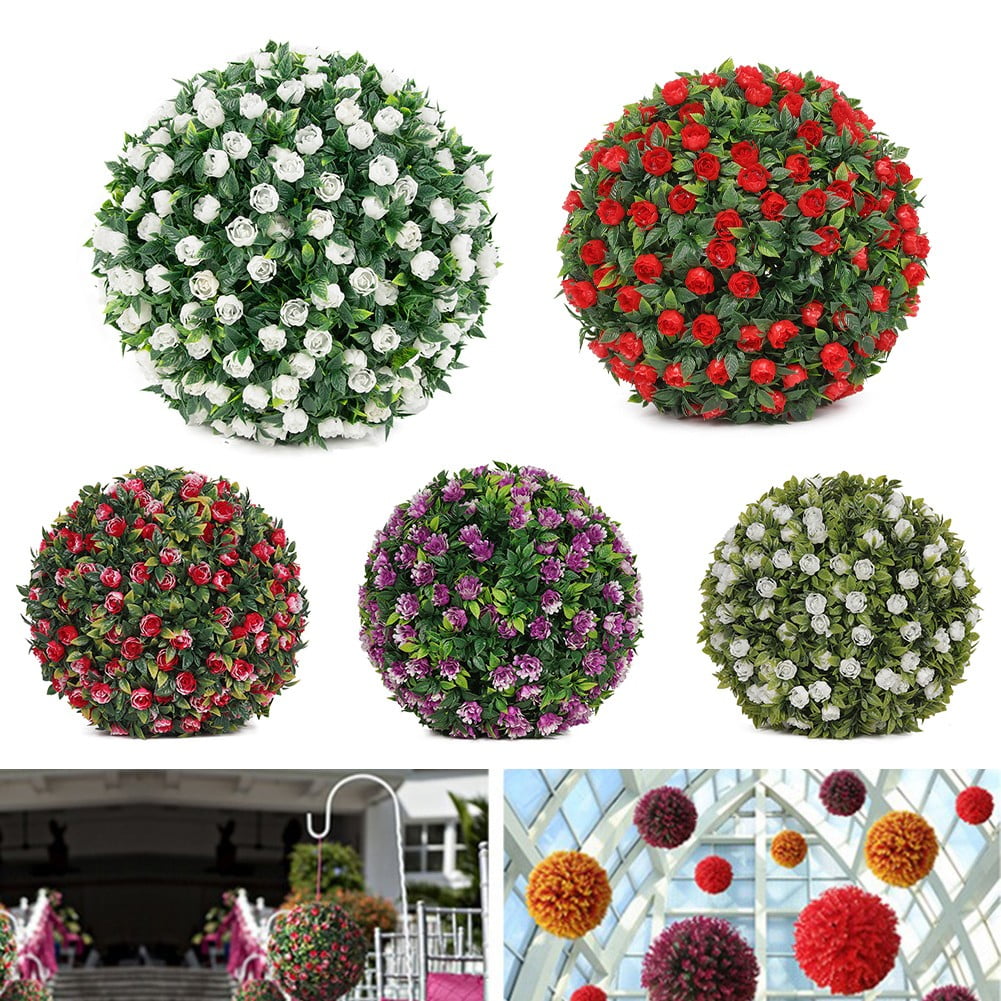 Artificial Rose Flower Balls Topiary Hanging Garden Basket Plant Uv