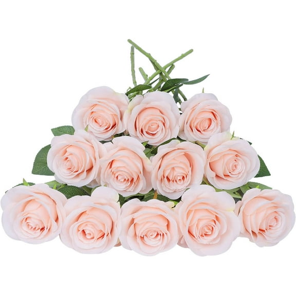 Artificial Rose Flower Blush Flowers Pink Roses Silk Flowers pcs with Long Stem Silk Roses Bouquet for Wedding Bridal Shower Party Home Decoration