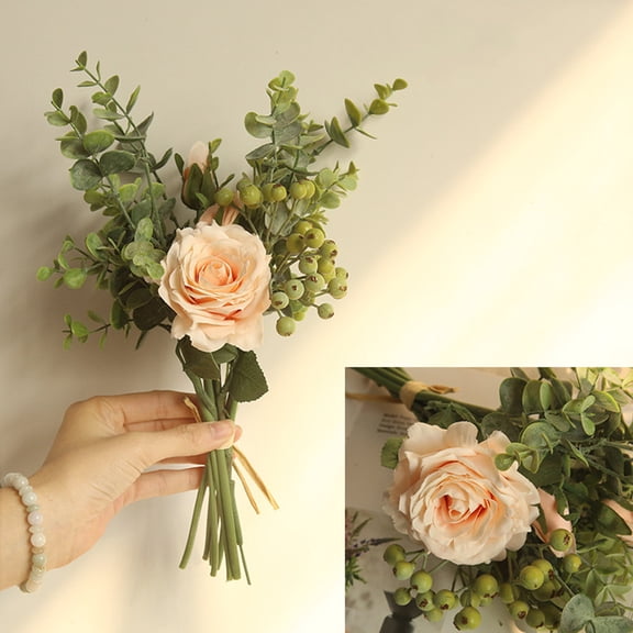 Artificial Rose Flower Bouquet, 1pc Silk Wedding Decor in Beige, Range Rose Hydrangea, An Elegant & Versatile Gift for Any Occasion