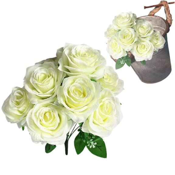 Artificial Rose Flower Bouquet Faux 10 Head Arrangement for Home Parties Wedding Table Centerpiece Decorative Vase Display Romantic Styling,faux flowers,White,1 Bundle