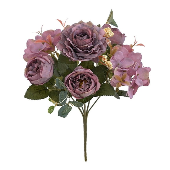 Artificial Rose Flower Bouquet for Home Decoration, Realistic Fake Roses with Stems and Leaves, Silk-like Floral Arrangement for Table Centerpiece, White Pink Orange Purple Watermelon Red