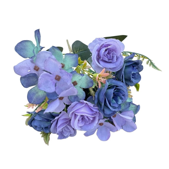 Artificial Rose Flower Bouquet, Oimcto Small Bunch of Faux Flowers for Wedding Decoration, Home Decor and Flower Props, No Watering, Long-Lasting, Blue