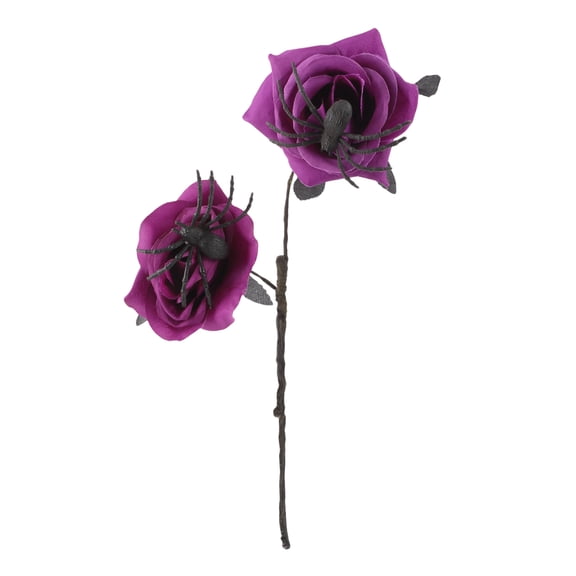 Artificial Rose Flower Branches with Skull Head, Halloween Decorations Plastic Rose Picks Flower Stems, Plastic Rose Bouquet for Halloween Party Haunted House Home Vase Decor