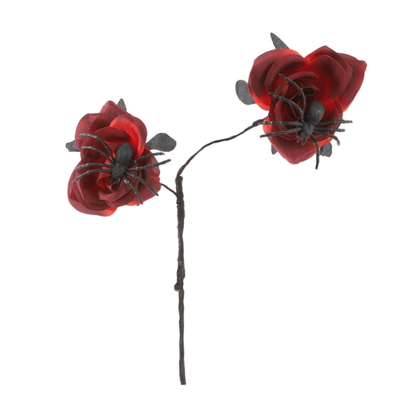 Artificial Rose Flower Branches with Skull Head, Halloween Decorations Plastic Rose Picks Flower Stems, Plastic Rose Bouquet for Halloween Party Haunted House Home Vase Decor