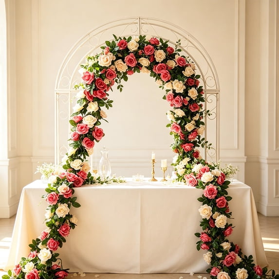 Artificial Rose Flower Garland Hanging Floral Decor for Wall Arch Wedding Room, Floral Garland Decorations, Event Party Display, Perfect Gift for Wedding and Floral Decor Lovers