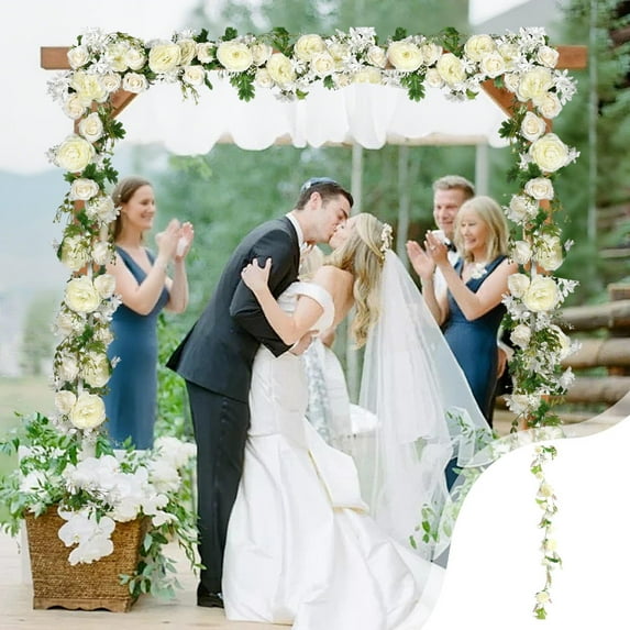 Artificial Rose Flower Garland Vine Hanging Decor for Wedding Party Christmas Home Indoor Outdoor Decoration