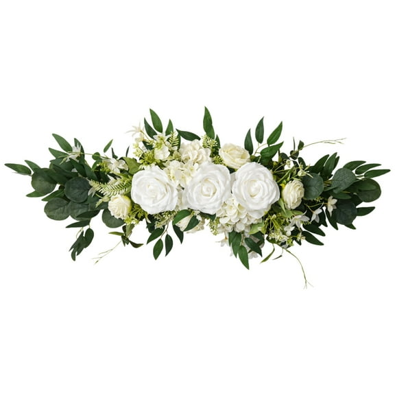 Artificial Rose Flower Garland for Wedding, Home Decor, Eucalyptus Swag for Chair Back, Table, Mirror, and Door Decoration, White Floral Arrangement for Special Occasions