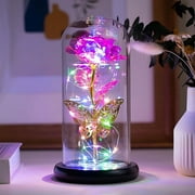 Artificial Rose Flower in Glass Gnome with LED Lights Butterfly, Galaxy Rose Gifts for Women Mom Wife Girlfriend on Mother s Day Wedding, Christmas, Valentines Day, Rose Red