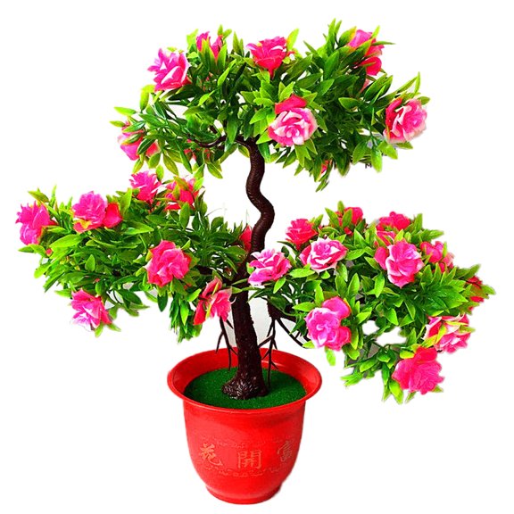 Artificial Rose Flower Guest Greeting Pine Plant Pot Home Desktop Office Decor