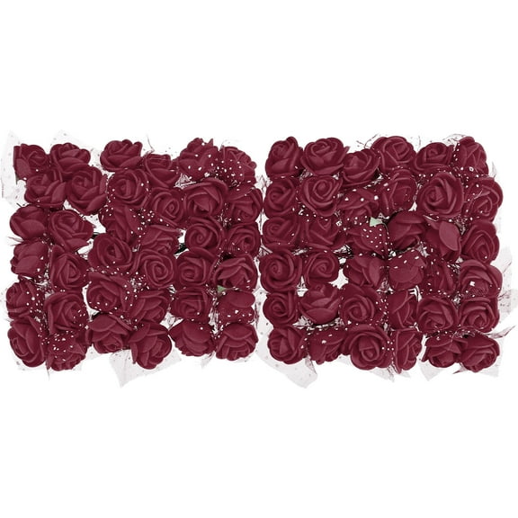 Uxcell Artificial Rose Flower Heads Dark Red Mini Faux Flowers 0.8"-1" 72Pcs