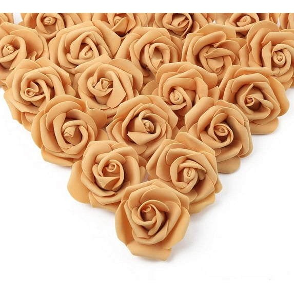 Artificial Rose Flower Heads, Real Looking Gold Yellow Foam Fake Roses for DIY Wedding Baby Shower Centerpieces Arrangements Party Tables Home Decorations (Gold Yellow, Stemless)