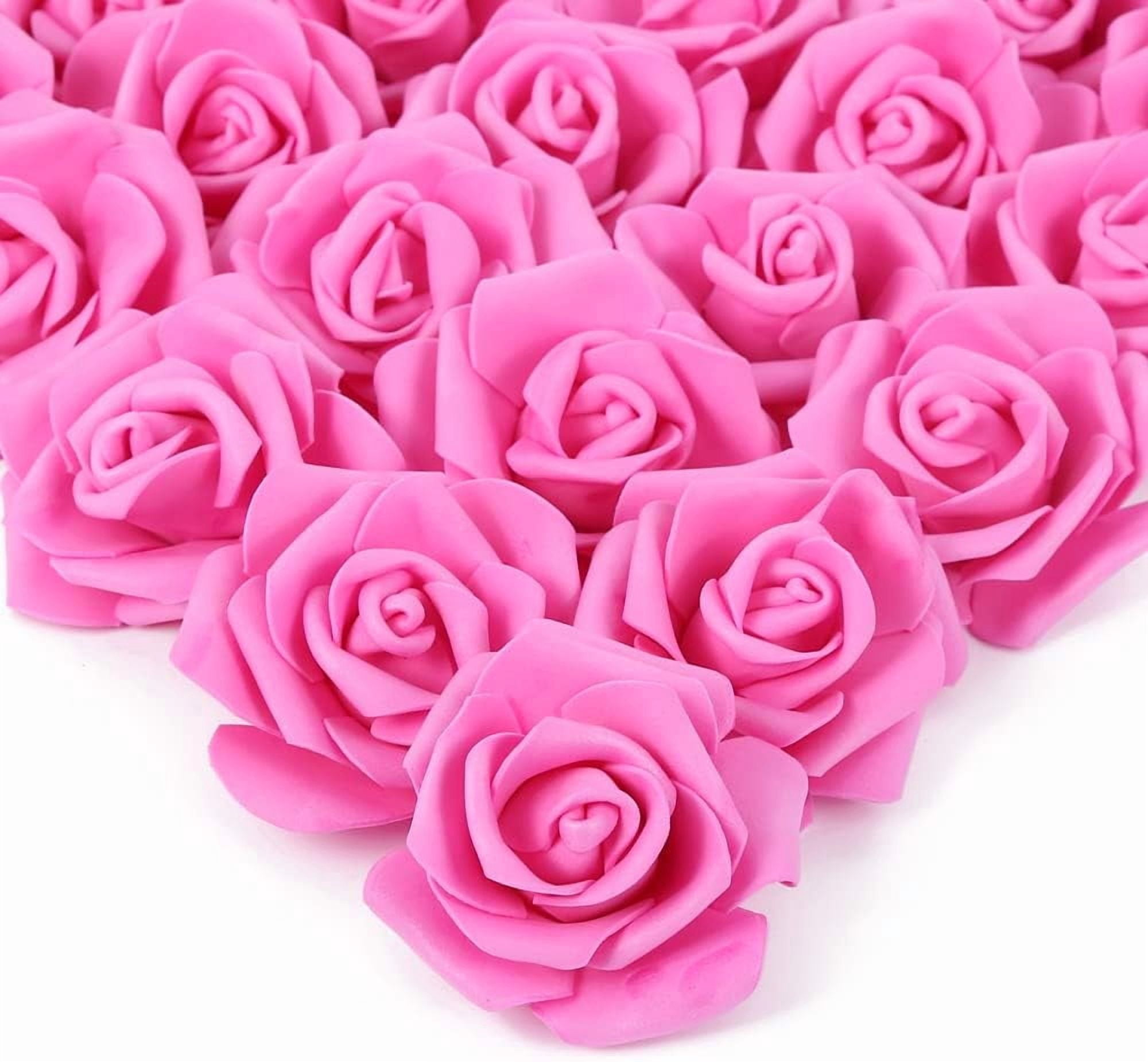 Fake Roses 1 Inch Artificial Rose Flower Heads, Real Looking Hot Pink Foam Fake Roses for ...