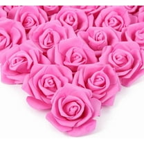 Artificial Rose Flower Heads, Real Looking Hot Pink Foam Fake Roses for DIY Wedding Baby Shower Centerpieces Arrangements Party Tables Home Decorations (Hot Pink, Stemless)