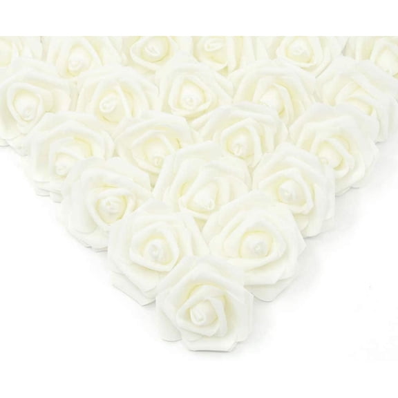 Artificial Rose Flower Heads, Real Looking Ivory White Foam Fake Roses for DIY Wedding Baby Shower Centerpieces Arrangements Party Tables Home Decorations (Ivory, Stemless)