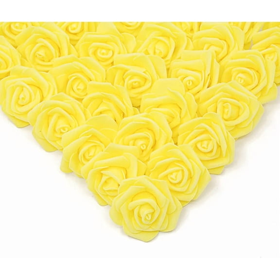 Artificial Rose Flower Heads Real Looking Yellow Foam Fake Roses for DIY Wedding Baby Shower Centerpieces Arrangements Party Tables Home Decorations (Yellow , Stemless)