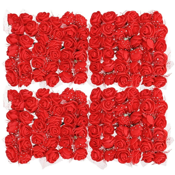 Uxcell Artificial Rose Flower Heads Red Mini Faux Flowers 0.8"-1" 144Pcs